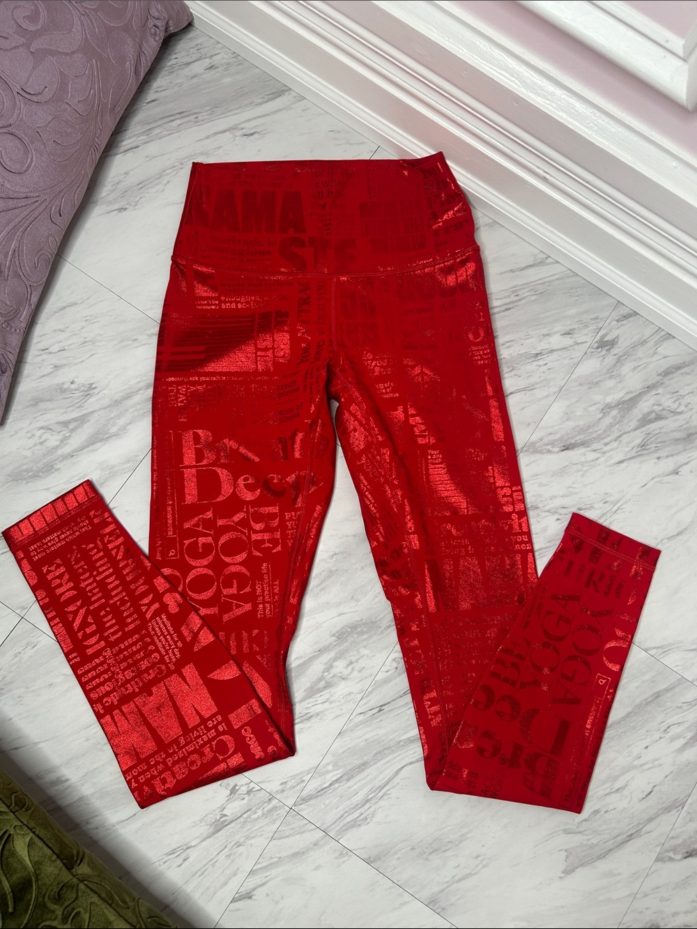 New without tags lululemon athletica Red Shiny Patterned High-Rise Leggings